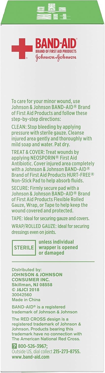 Band-Aid Hurt-Free Non-Stick Pads Large 3 x 4 Inch
