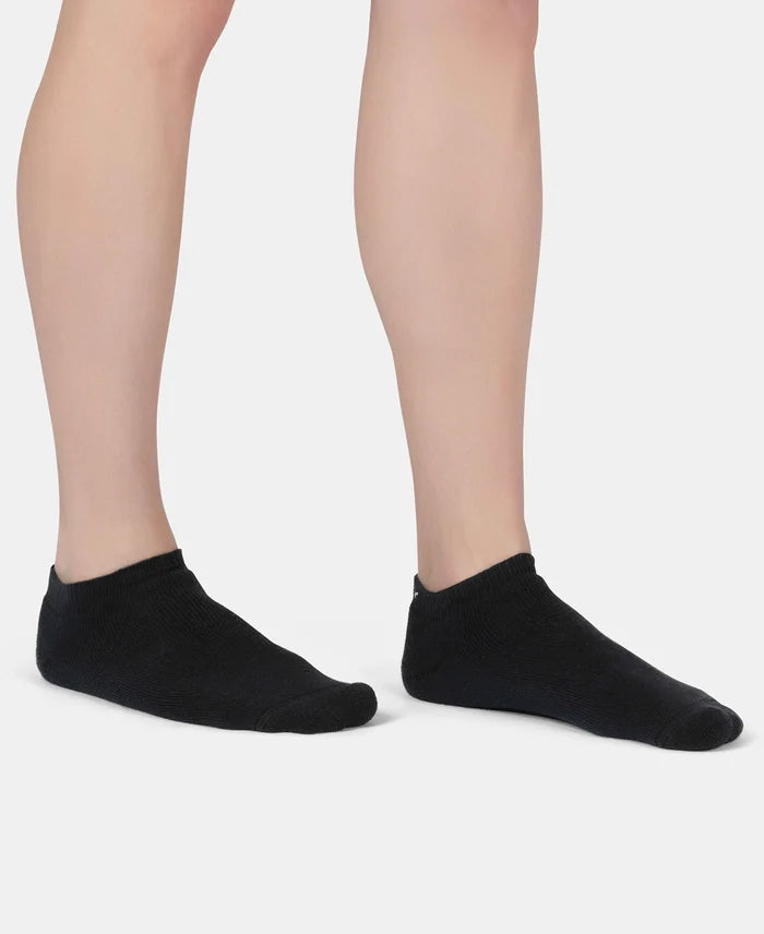 Compact Cotton Terry Low Show Socks with StayFresh Treatment - Black, Mid Grey & Charcoal Melange (Pack of 3)