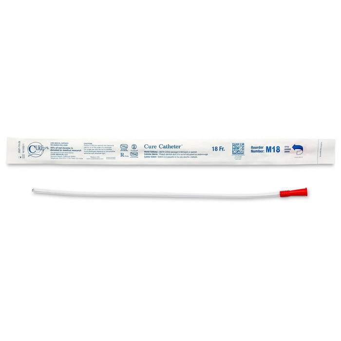 Cure Straight Tip Uncoated PVC Urethral Catheter, Male - M18-Box - LL Medico