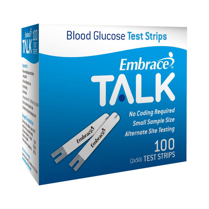 Embrace Talk Blood Glucose Test Strips, 100 Count - APX03AB0304-Box - LL Medico