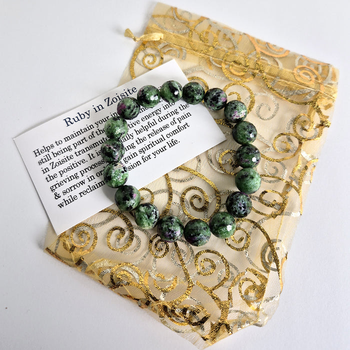 Gemstone Bead Bracelet - Ruby in Zoisite Faceted 10mm
