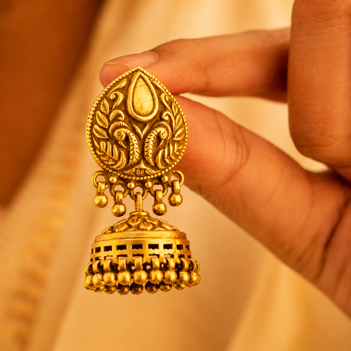 Moh Peacock Motif Embossed Classic Jhumki