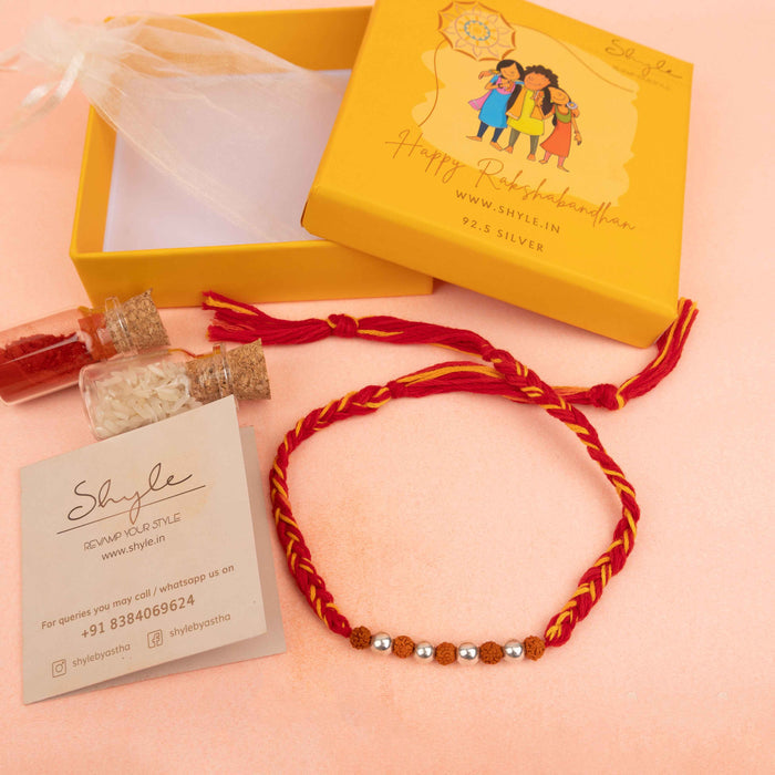 925 pure silver rudraksha bead sutra rakhi, side view