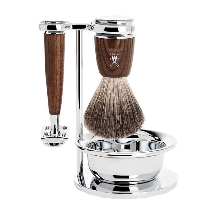 MUHLE S81H220SSR Steamed Ash 4-Piece Pure Badger/ Safety Razor Shaving Set
