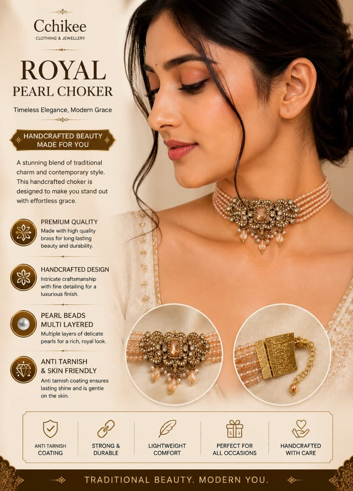 Premium Peach Crystal Beaded Necklace Set with Statement Earrings