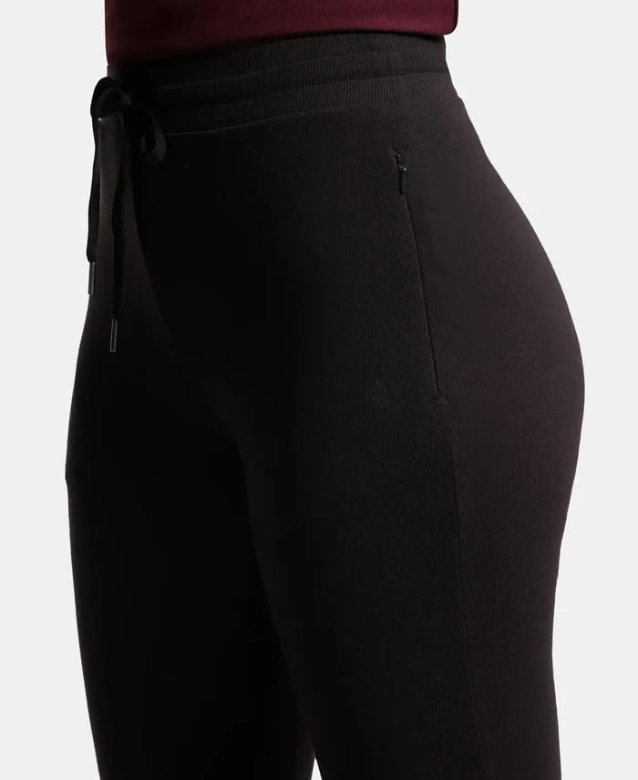 Super Combed Cotton Elastane French Terry Relaxed Fit Joggers With Zipper Pockets - Black