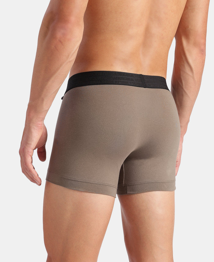 Super Combed Cotton Elastane Stretch Solid Trunk with Ultrasoft Waistband - Black & Earth (Pack of 2)