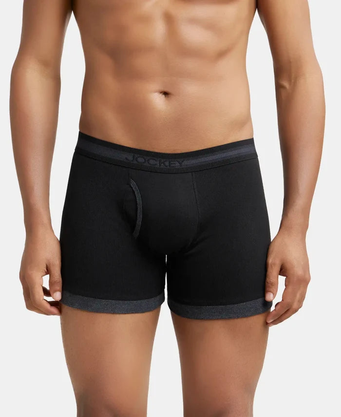 Super Combed Cotton Rib Solid Boxer Brief with StayFresh Treatment - Black & Black Melange-2