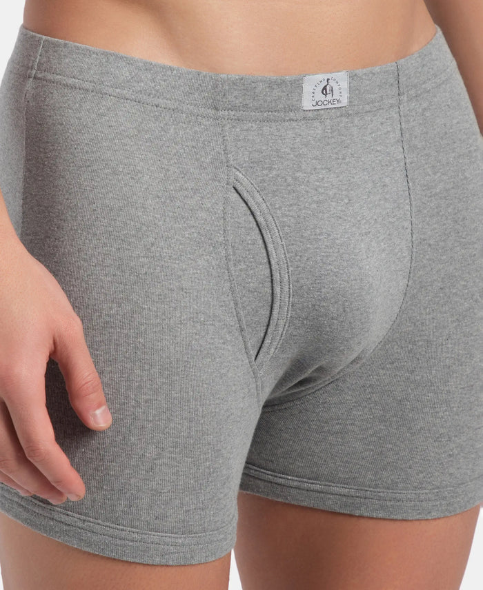 Super Combed Cotton Rib Solid Boxer Brief with Ultrasoft and Durable Waistband - Grey Melange