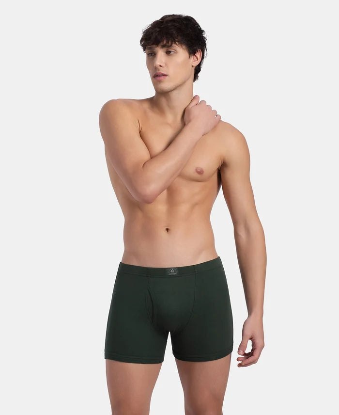 Super Combed Cotton Rib Solid Boxer Brief with Ultrasoft and Durable Waistband - Deep Forest (Pack of 2)