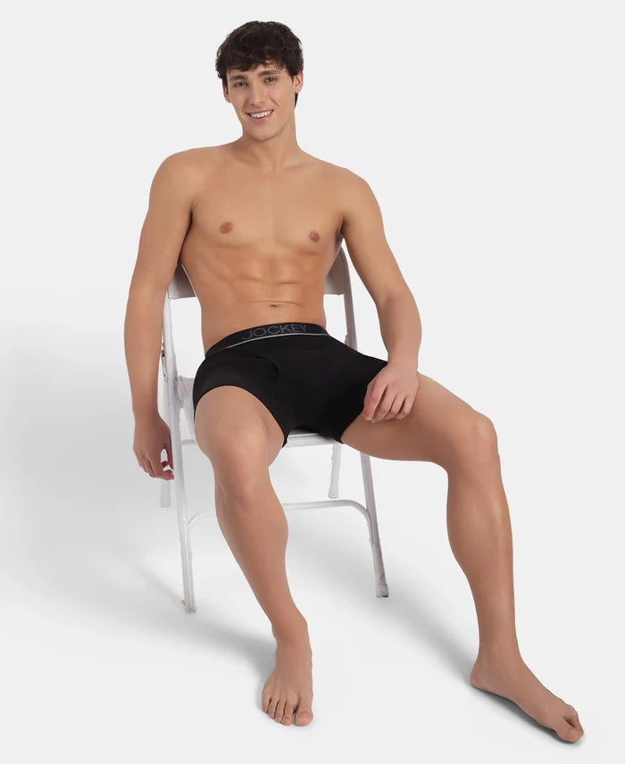 Super Combed Cotton Rib Solid Boxer Brief with Ultrasoft and Durable Waistband - Black (Pack of 2)