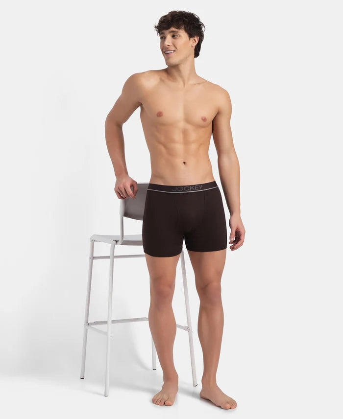 Super Combed Cotton Rib Solid Boxer Brief with Ultrasoft and Durable Waistband - Brown (Pack of 2)