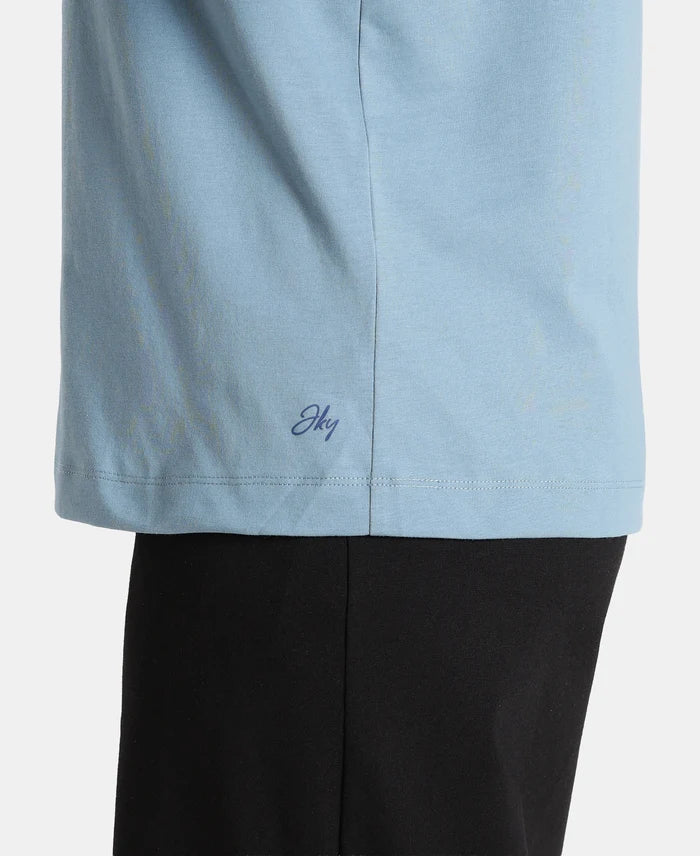 Super Combed Cotton Rich Oversized T-Shirt with Side Slits - Provincial Blue