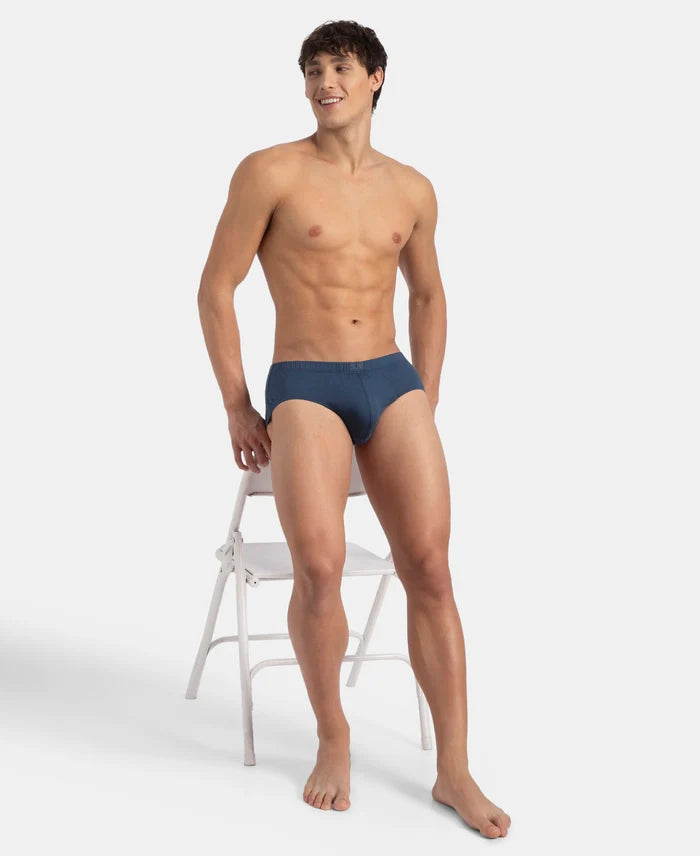 Super Combed Cotton Solid Brief with Ultrasoft Concealed Waistband - Dark Denim (Pack of 3)