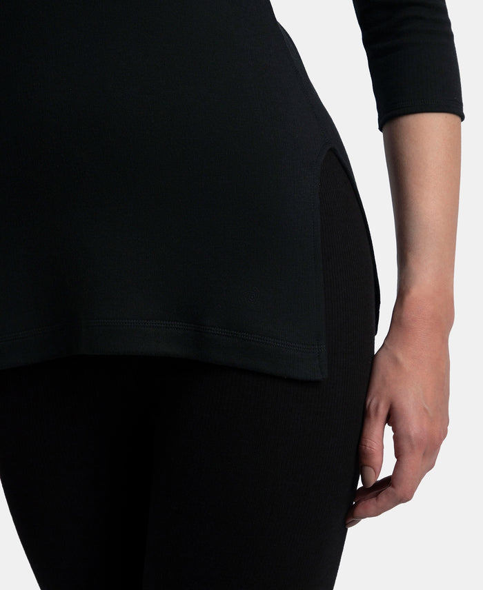 Super Warmth Super Combed Cotton Rich Brushed Three Quarter Sleeve Thermal Top with StayWarm Technology - Black
