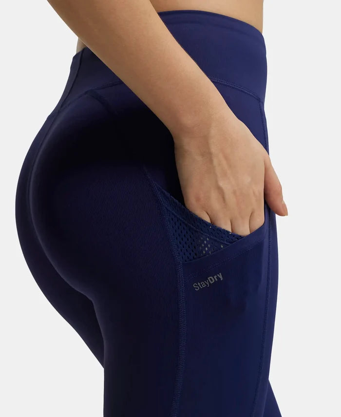 Tactel Microfiber Elastane Performance Leggings with Broadwaistband & Side Pockets - Midnight Sail-8