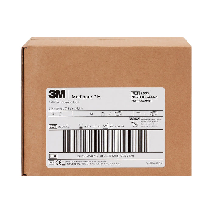 3M Medipore H Cloth Medical Tape, 3 Inch x 10 Yard, White