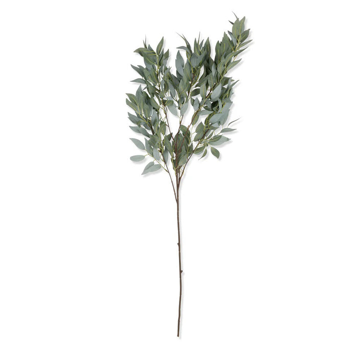 The ABIGAIL AHERN - WILLOW EMERALD features a single stem of artificial willow foliage with multiple branches and elongated green leaves, presented against a white background.