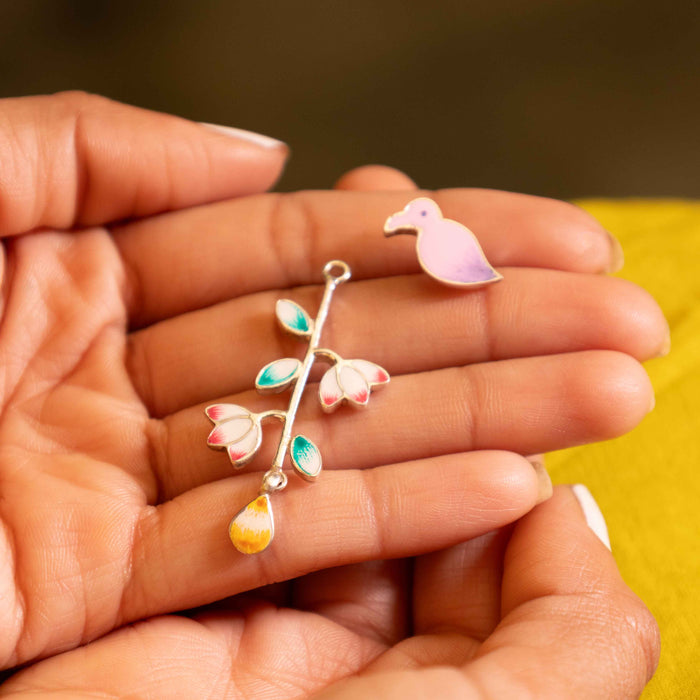Adya Pihu Enamel Floral Drop Two Way Earrings