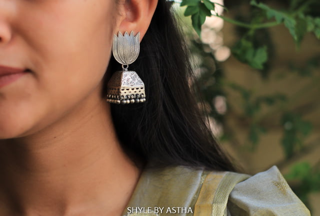 Anvaya Lotus Intricate Leaf Art Jhumka
