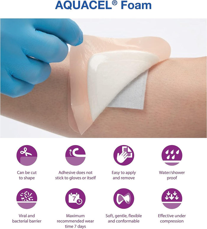 ConvaTec Aquacel Silicone Adhesive with Border Silicone Foam Dressing, 7 x 8 Inch