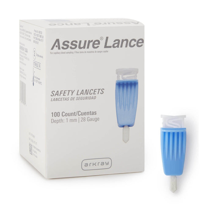 Arkray Assure Safety Lancets, 28 Gauge, 1 mm Depth - 980128-Box - LL Medico