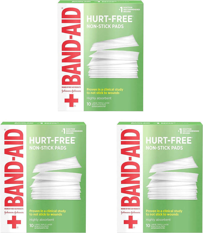 Band-Aid Hurt-Free Non-Stick Pads Large 3 x 4 Inch