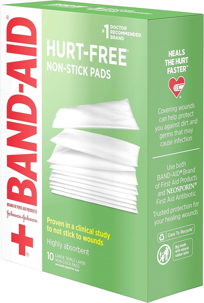 Band-Aid Hurt-Free Non-Stick Pads Large 3 x 4 Inch