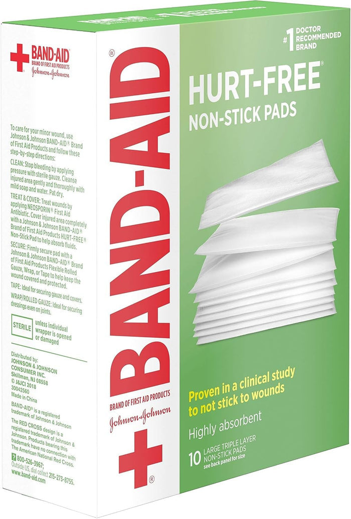 Band-Aid Hurt-Free Non-Stick Pads Large 3 x 4 Inch