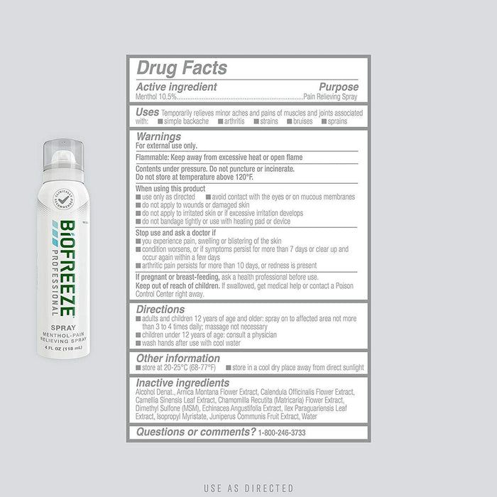 Biofreeze Professional Pain Relief Gel, 4 oz Spray - 13422-Single - LL Medico