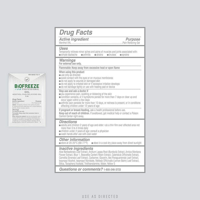 Biofreeze Professional Pain Relief Gel, Individual Packets - 13440-Box - LL Medico