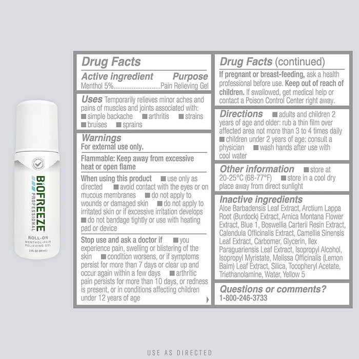 Biofreeze Professional Roll - On Pain Relief Gel, 3 oz - 13416-Single - LL Medico