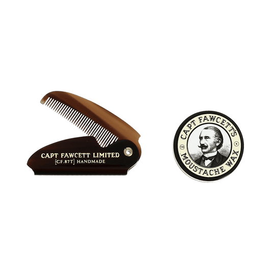Captain Fawcett Sandalwood Moustache Wax and Folding Moustache Comb