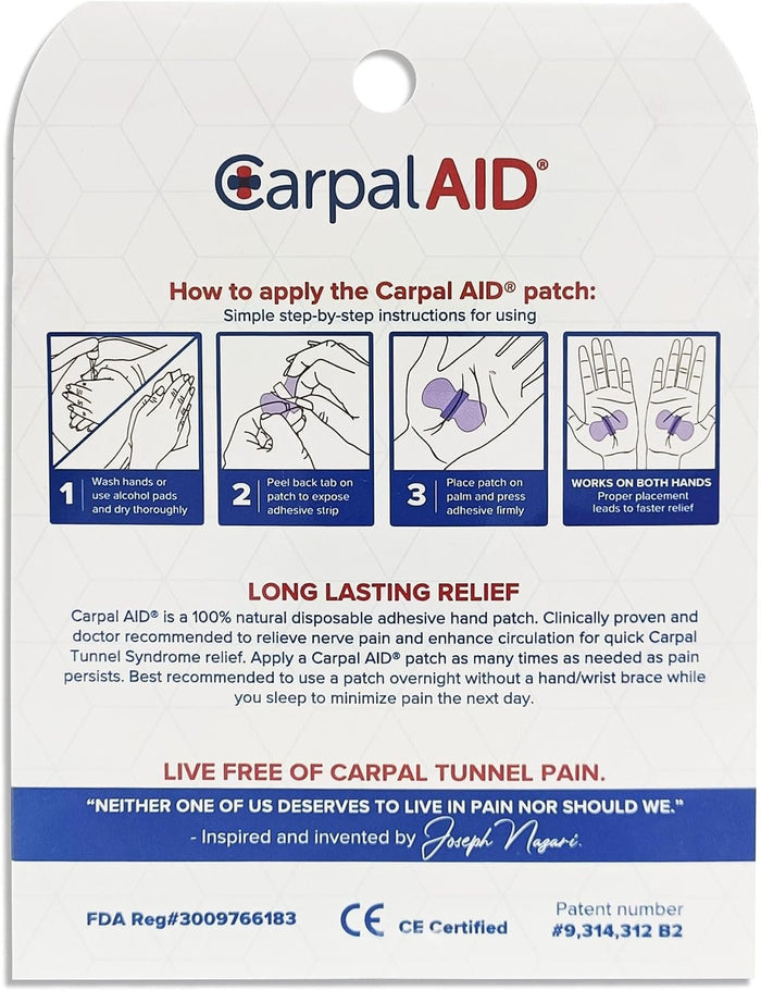Carpal AID Carpal Tunnel Support Hand Patches, 30 Count - CA-30PK UNI-Pack - LL Medico
