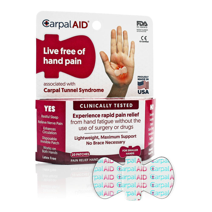 CarpalAid Carpal Tunnel Support Patch, Plastic, Clear, Left or Right Hand - SM20PK-Pack - LL Medico