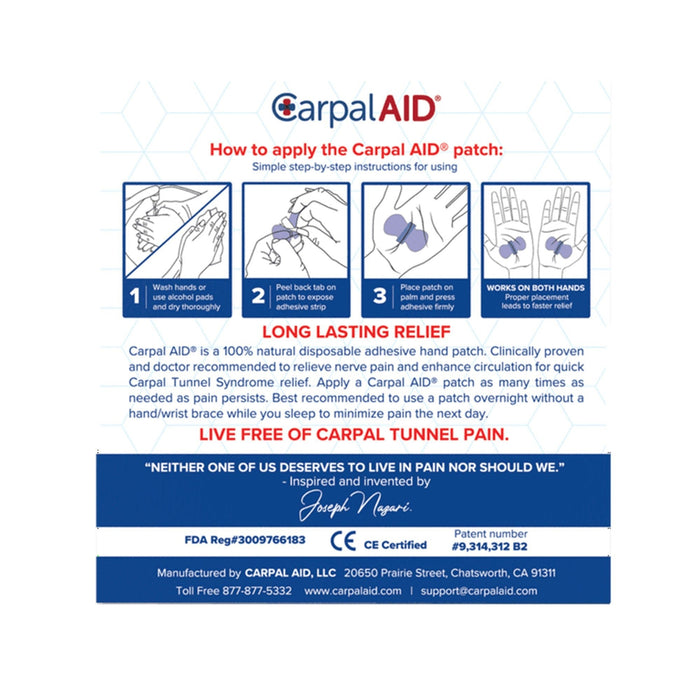 CarpalAid Carpal Tunnel Support Patch, Plastic, Clear, Left or Right Hand - SM20PK-Pack - LL Medico