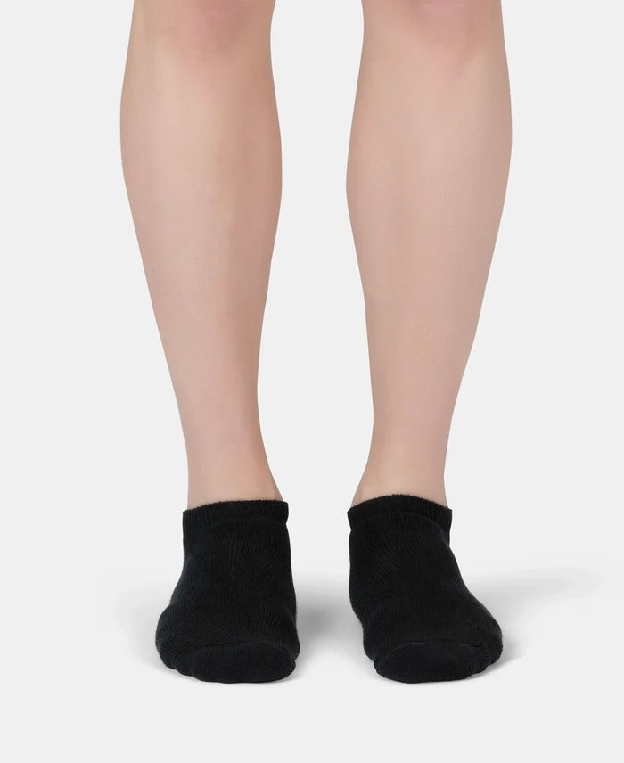 Compact Cotton Terry Low Show Socks with StayFresh Treatment - Black, Mid Grey Melange & Navy (Pack of 3)
