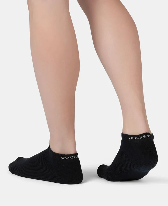 Compact Cotton Terry Low Show Socks with StayFresh Treatment - Black, Mid Grey Melange & Navy (Pack of 3)