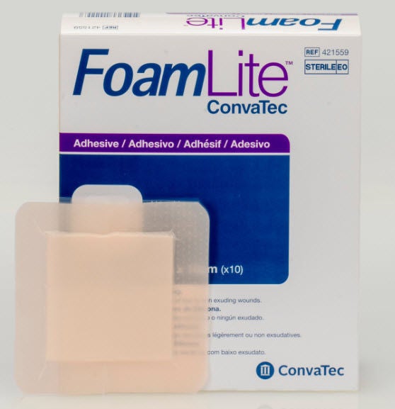 ConvaTec FoamLite Thin Foam Dressing, Bordered Silicone Adhesive, Square, Sterile — 4" x 4"