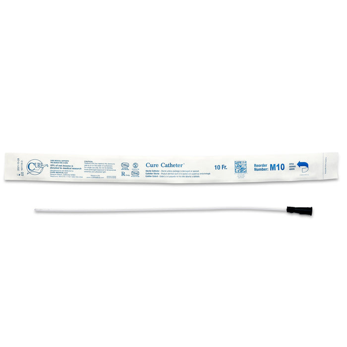 Cure Straight Tip Uncoated PVC Urethral Catheter, Male - M10-Box - LL Medico
