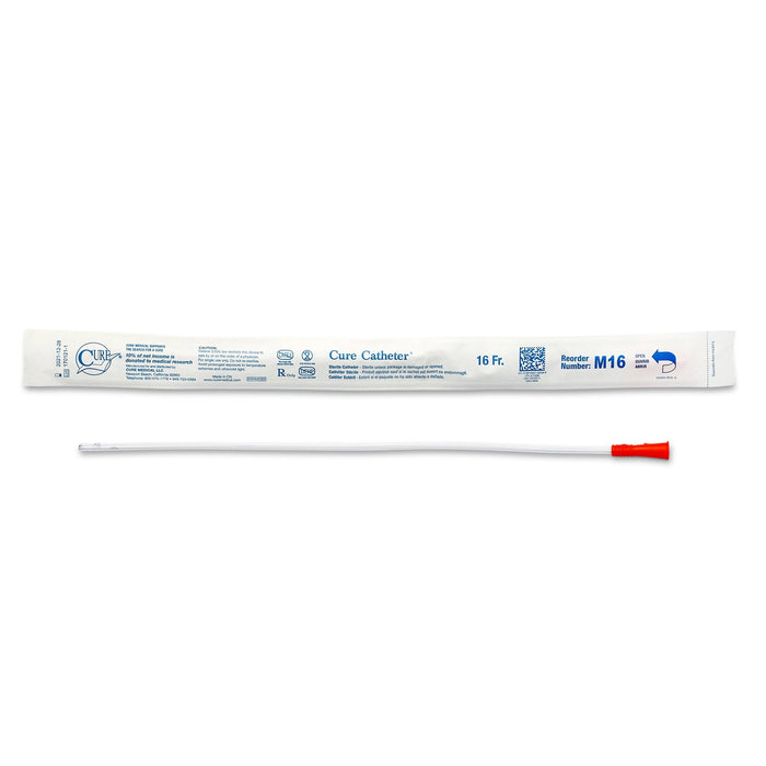 Cure Straight Tip Uncoated PVC Urethral Catheter, Male - M16-Box - LL Medico