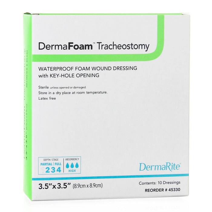 Dermarite DermaFoam Tracheostomy Nonadhesive without Border Foam Dressing, 3.5 x 3.5 Inch