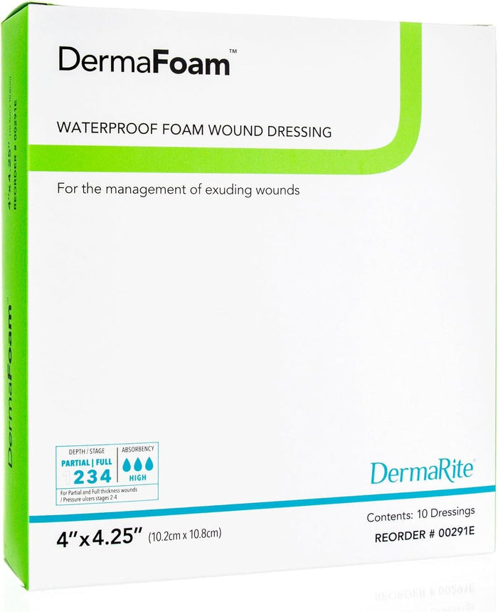 Dermarite DermaFoam Nonadhesive without Border Foam Dressing, 4 x 4¼ Inch