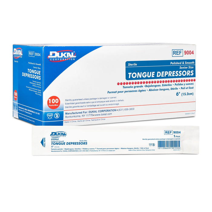 Dukal Tongue Depressor, Sterile, 6", 100 Count - 9004-Pack - LL Medico