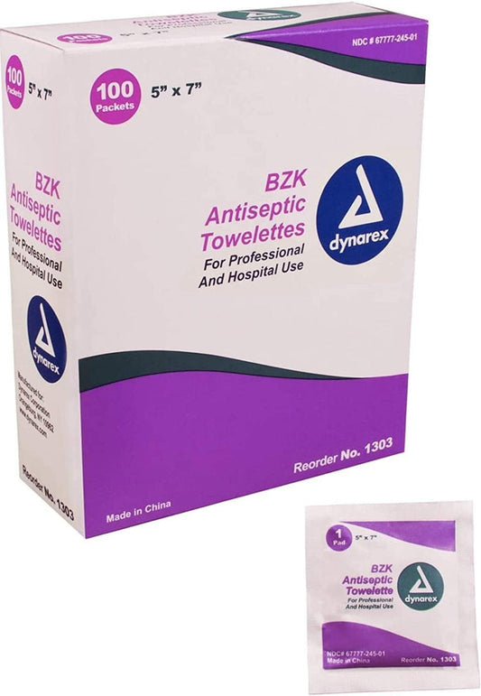 Dynarex BZK Antiseptic Towelettes, 5" x 7"