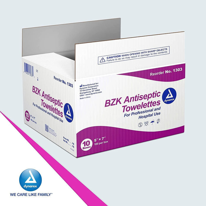 Dynarex BZK Antiseptic Towelettes, 5" x 7"