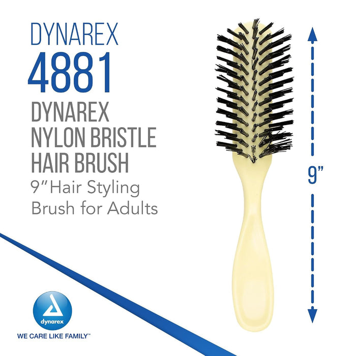 Dynarex Nylon Bristle Hairbrush, Adult, Ivory, 9"