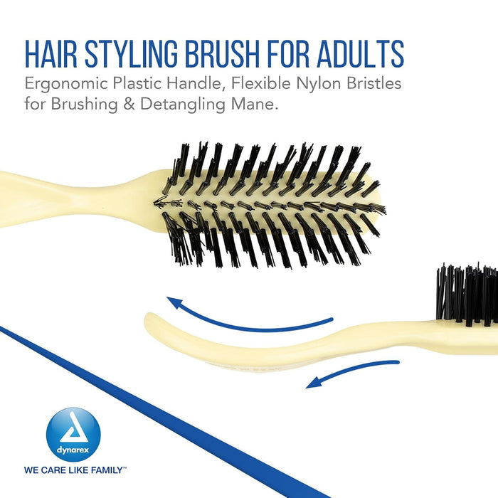 Dynarex Nylon Bristle Hairbrush, Adult, Ivory, 9"