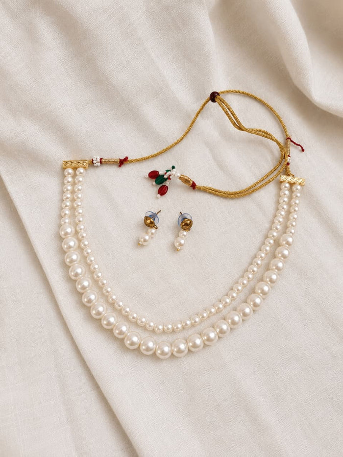 Elegant Double Layer Pearl Necklace Set with Earrings