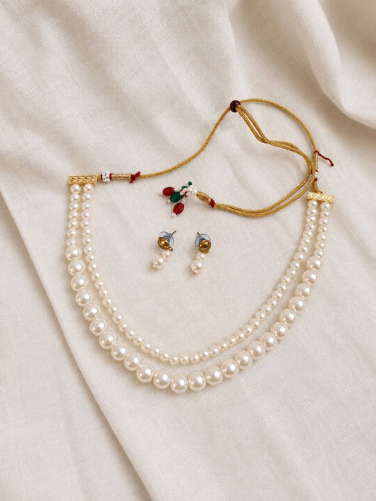 Elegant Double Layer Pearl Necklace Set with Earrings